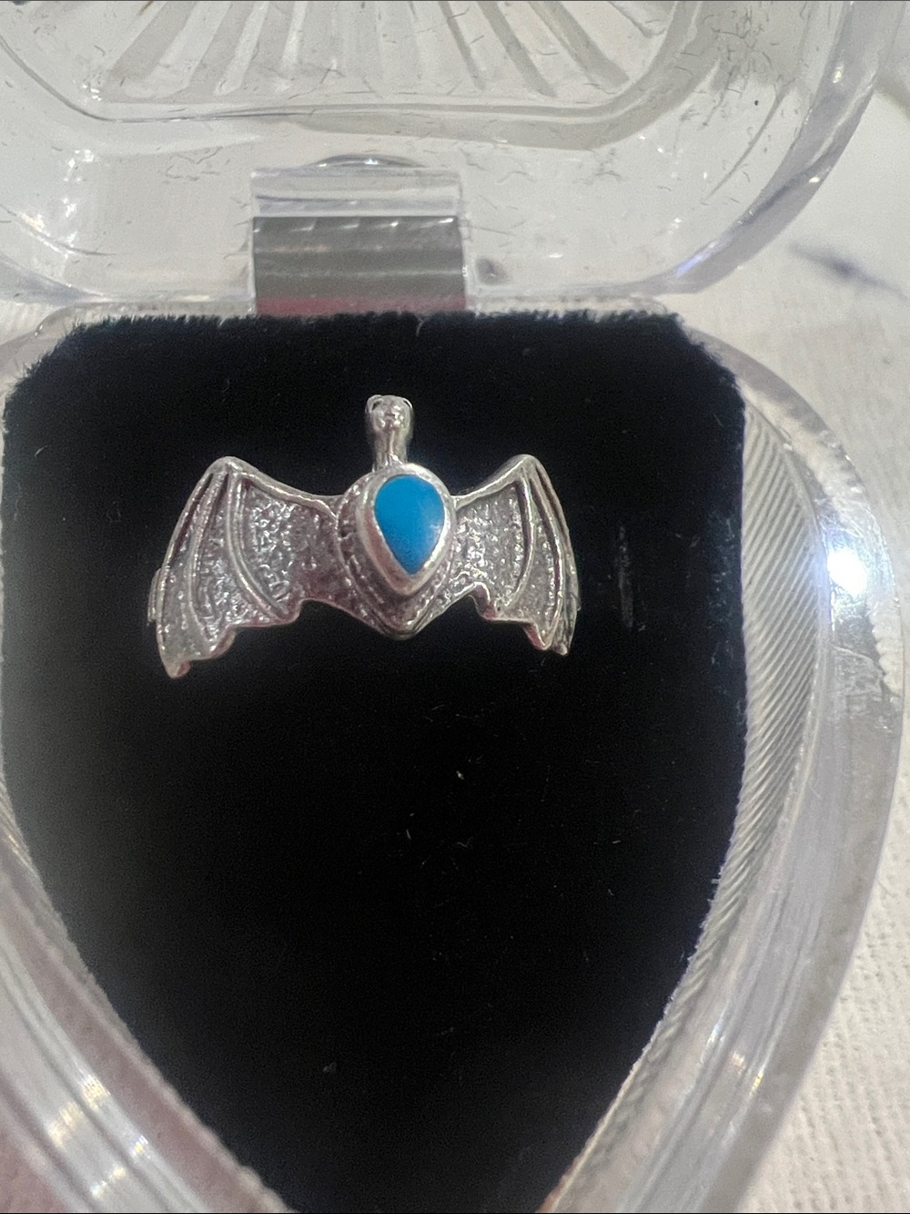 B#75-Silver Bat ring with Blue Stone - Women Jewelry
